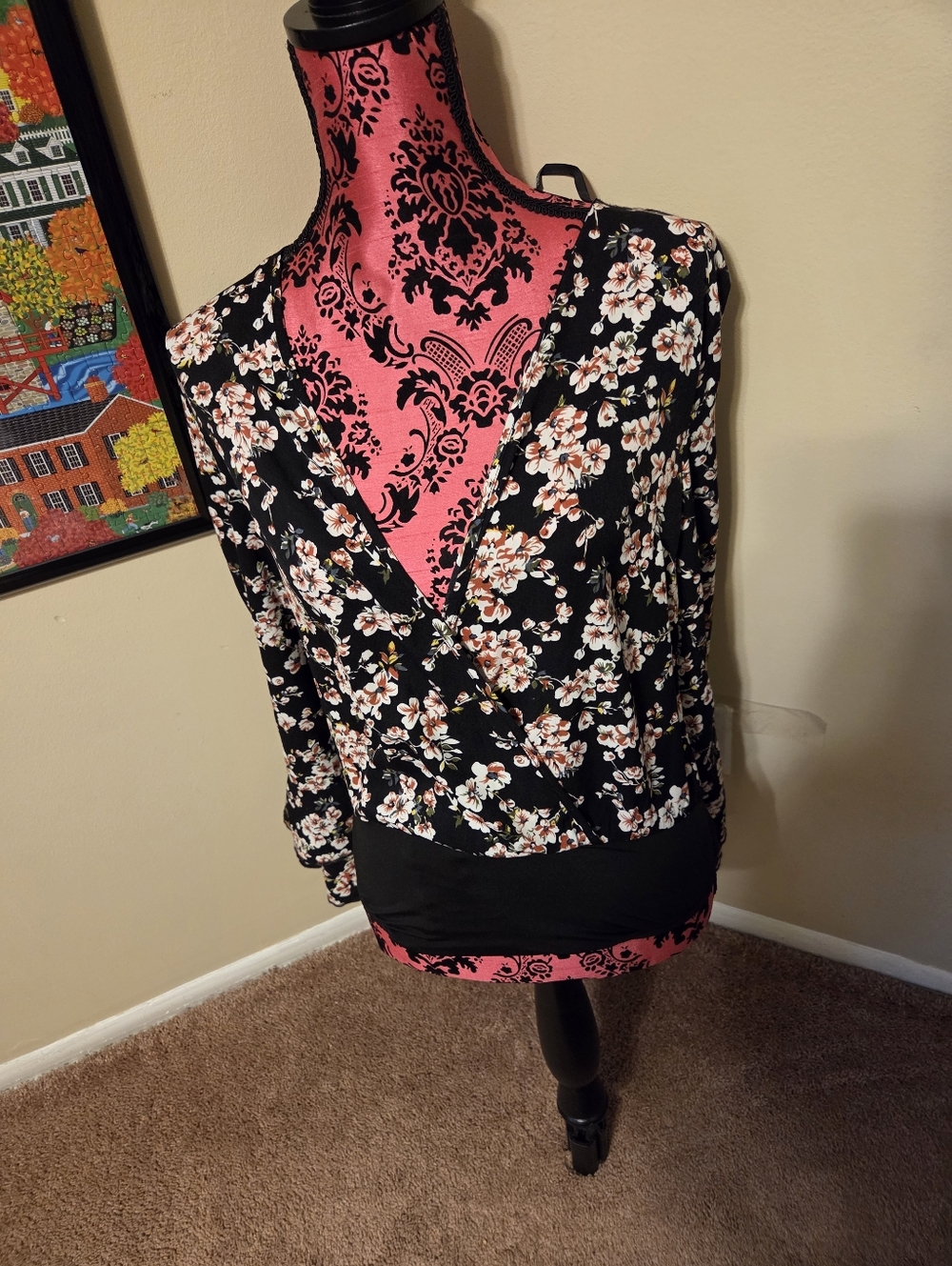 Missguided Bodysuit Tall Floral Wrap-Front Black Women's Blouse US 6 UK 10 NWT